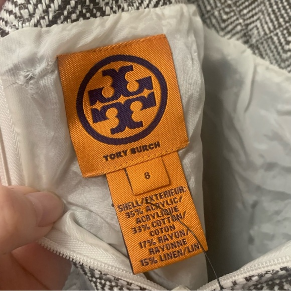 Tory Burch Xoona Skirt Tweed Herringbone Brown Cream Ivory Size 8 - Picture 11 of 11